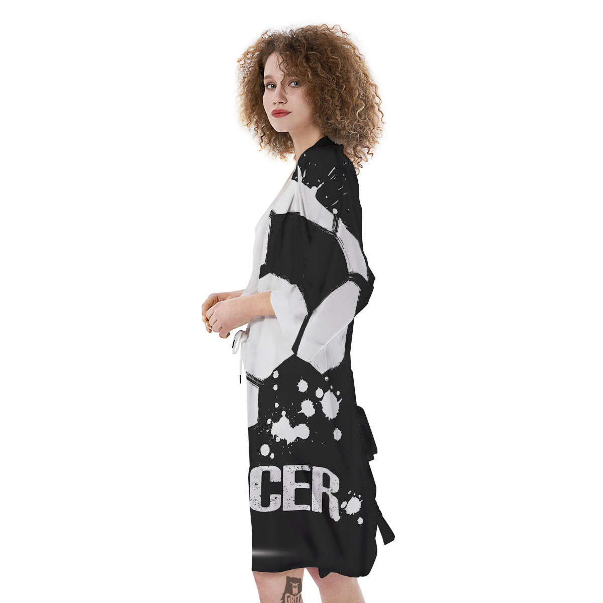 Soccer Ball White And Black Print Kimono-grizzshop