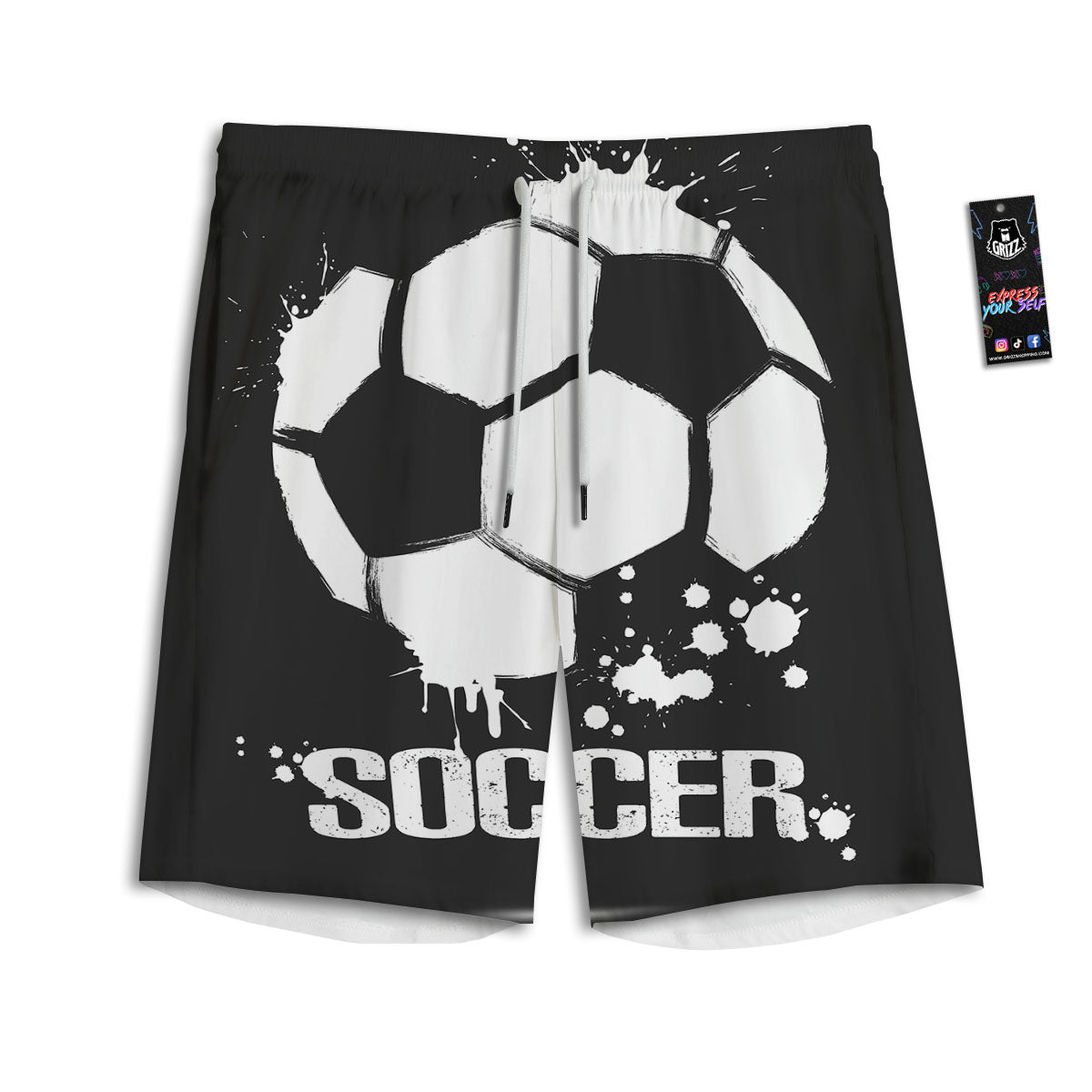 Soccer Ball White And Black Print Men's Athletic Shorts