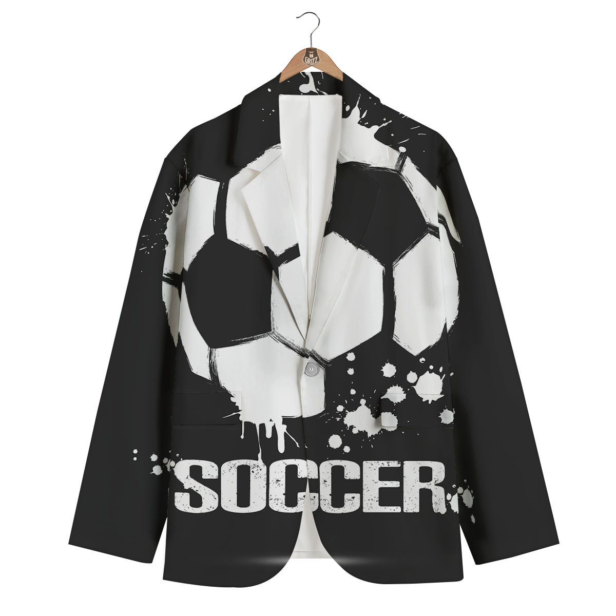 Soccer Ball White And Black Print Men's Blazer-grizzshop