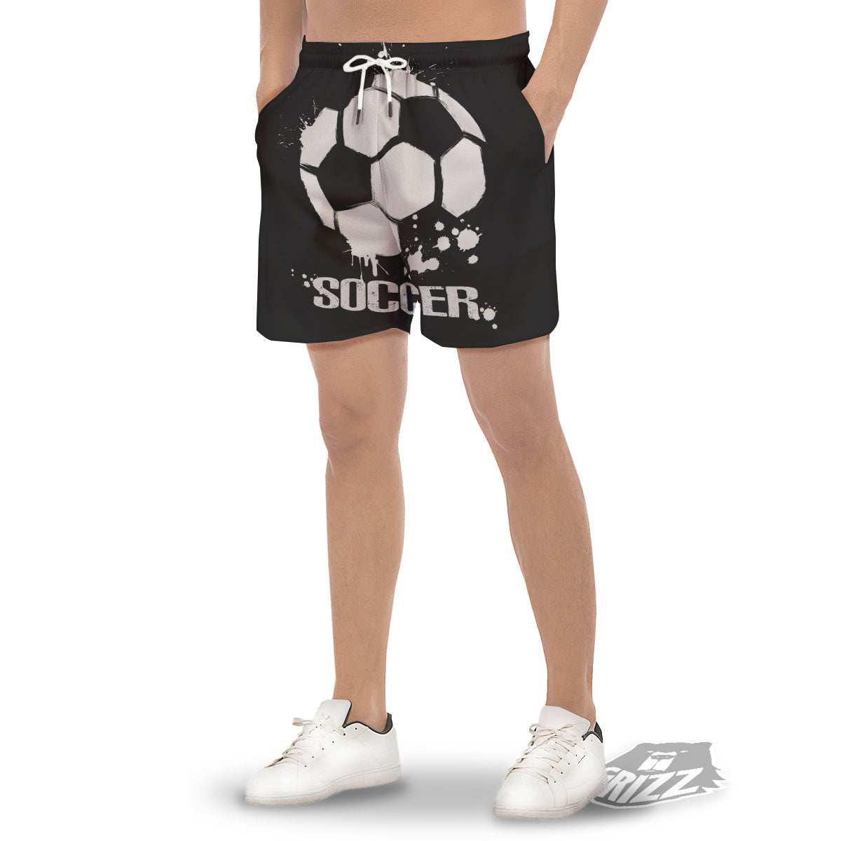 Soccer Ball White And Black Print Men's Gym Shorts-grizzshop