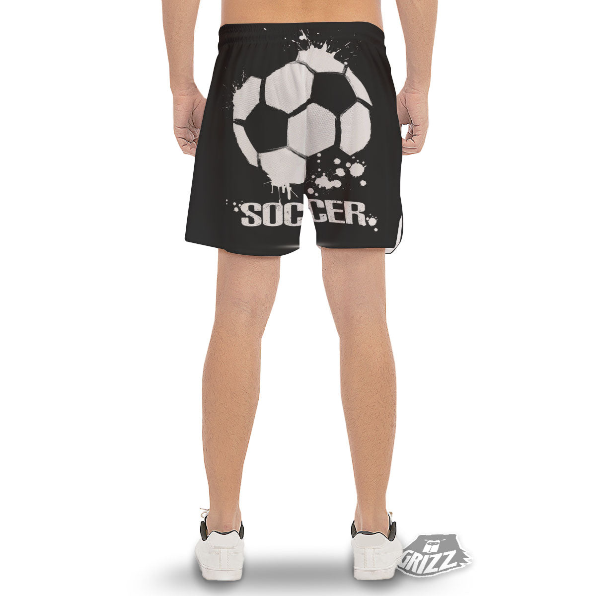 Soccer Ball White And Black Print Men's Gym Shorts-grizzshop