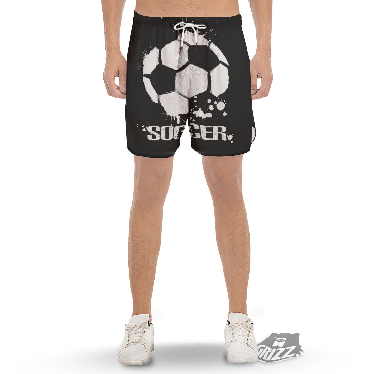Soccer Ball White And Black Print Men's Gym Shorts-grizzshop