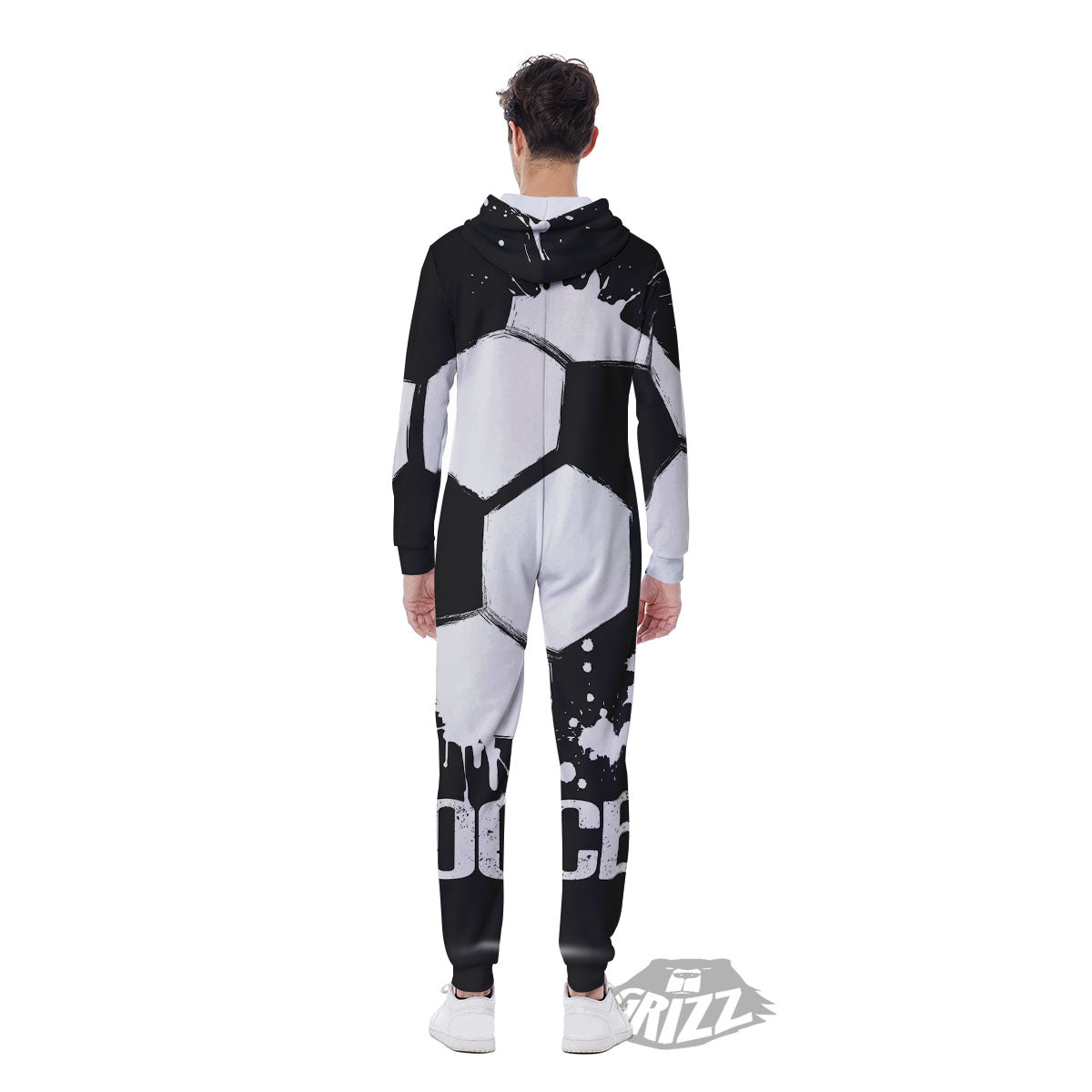 Soccer Ball White And Black Print Men's Jumpsuit-grizzshop