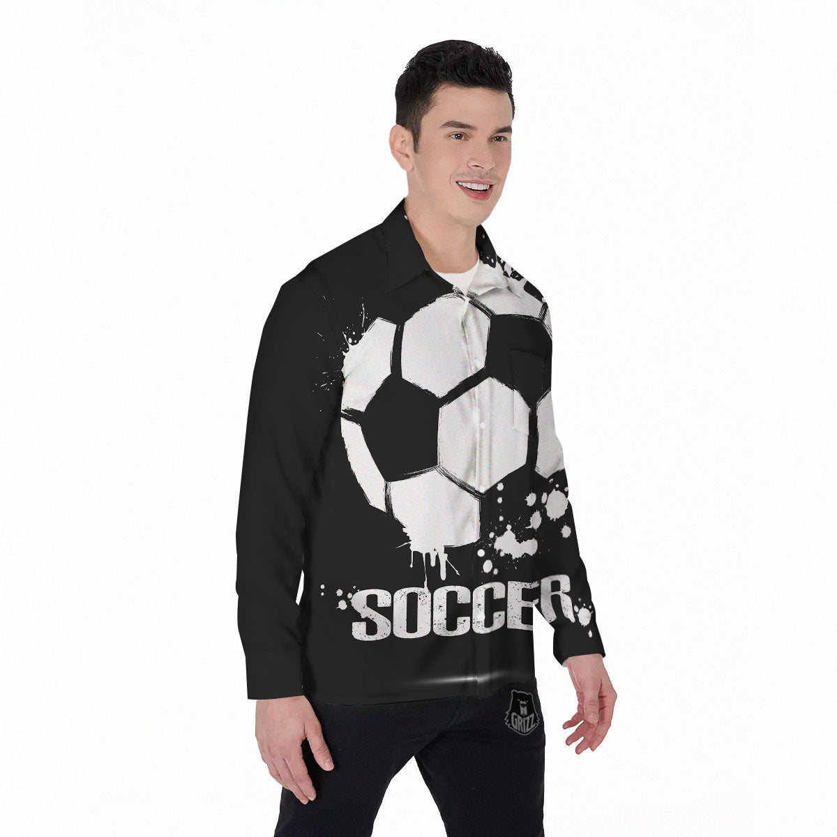 Soccer Ball White And Black Print Men's Long Sleeve Shirts-grizzshop