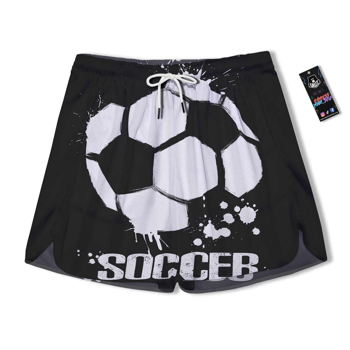 Soccer Ball White And Black Print Men's Running Shorts-grizzshop