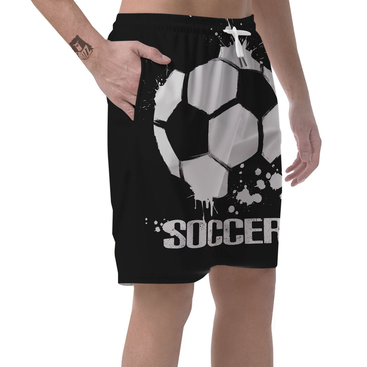 Soccer Ball White And Black Print Men's Shorts-grizzshop