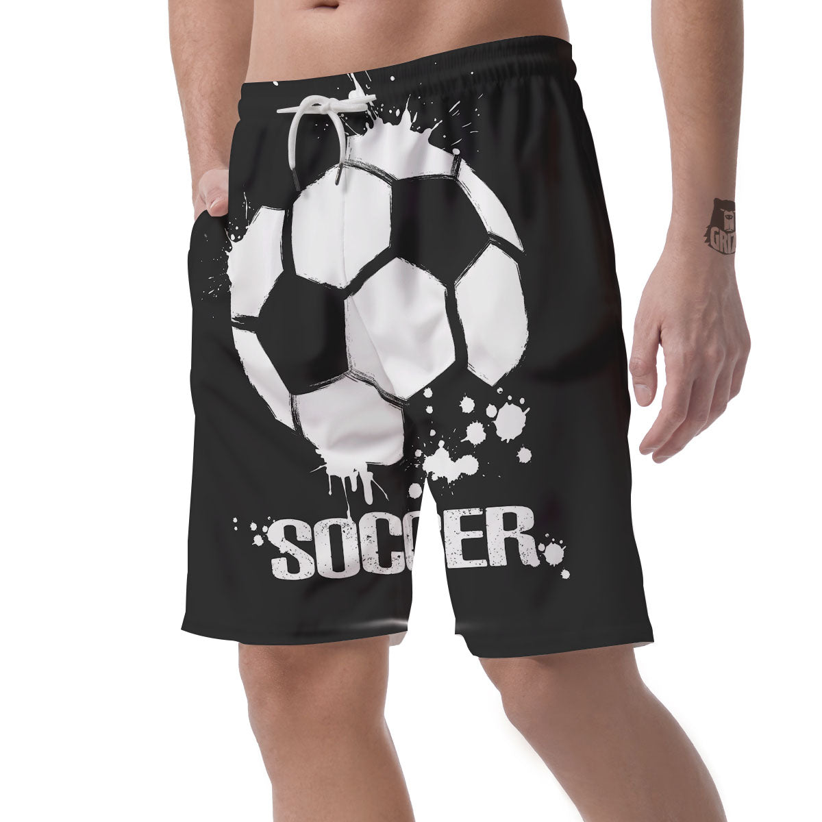Soccer Ball White And Black Print Men's Shorts-grizzshop