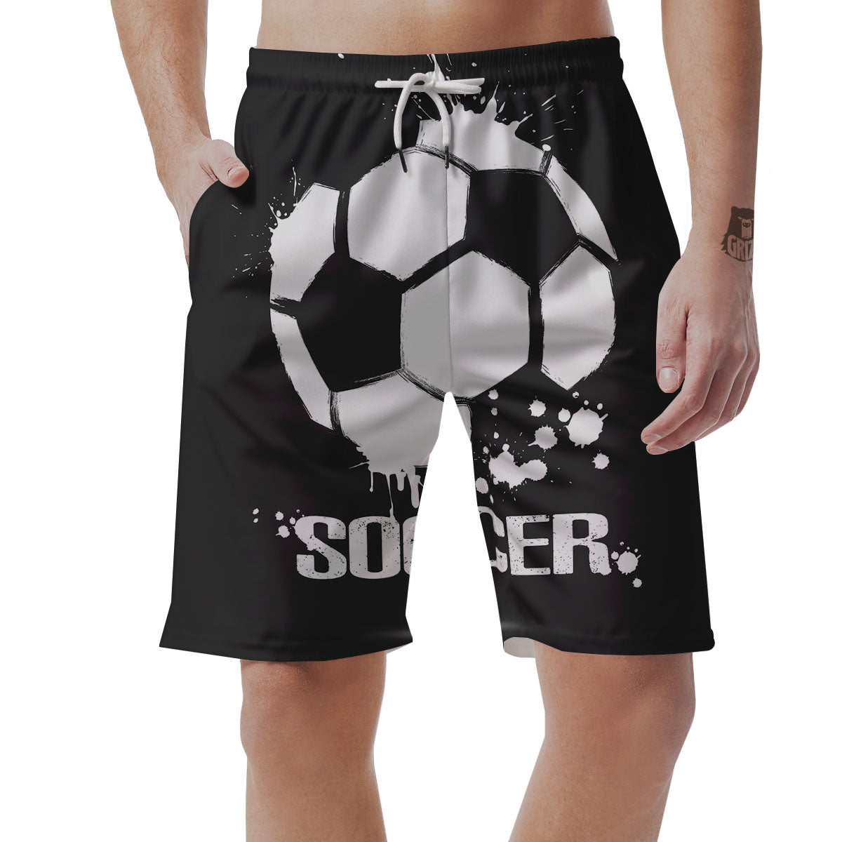 Soccer Ball White And Black Print Men's Shorts-grizzshop