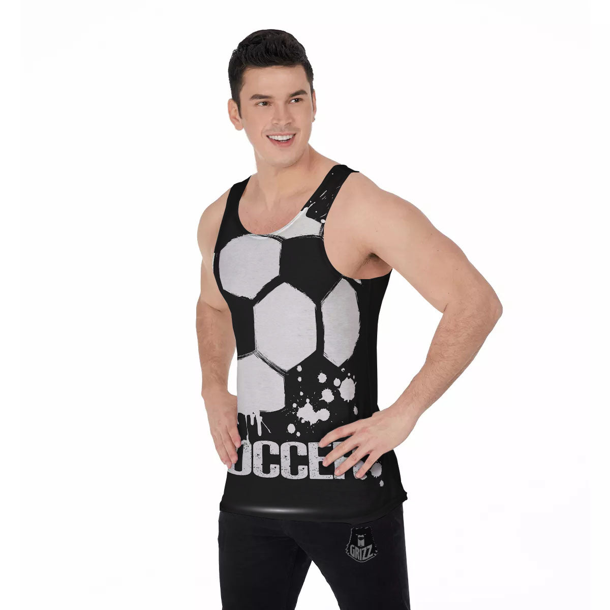 Soccer Ball White And Black Print Men's Tank Top-grizzshop