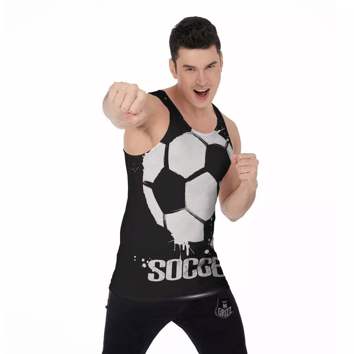 Soccer Ball White And Black Print Men's Tank Top-grizzshop