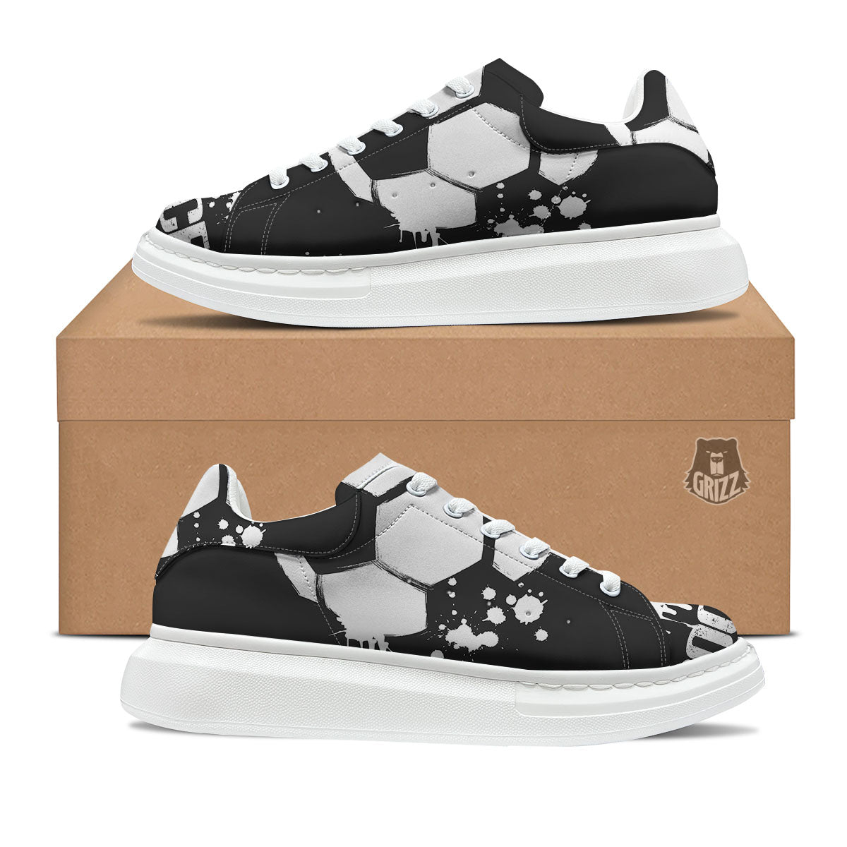 Soccer Ball White And Black Print Platform Shoes-grizzshop