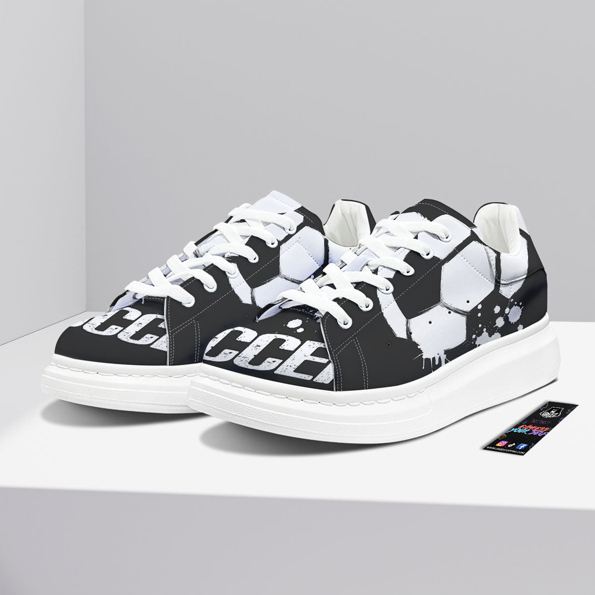 Soccer Ball White And Black Print Platform Shoes-grizzshop