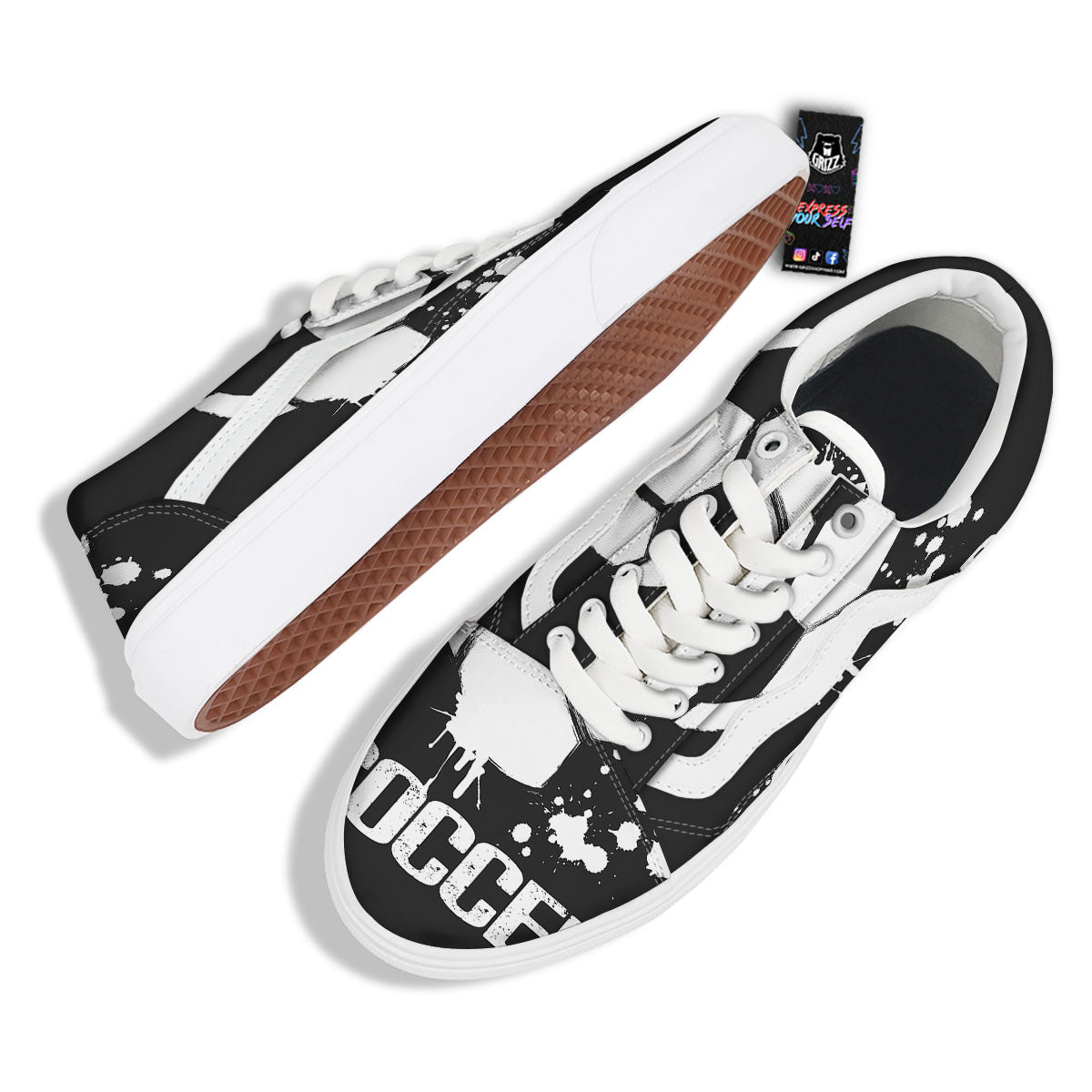 Soccer Ball White And Black Print Skate Shoes-grizzshop