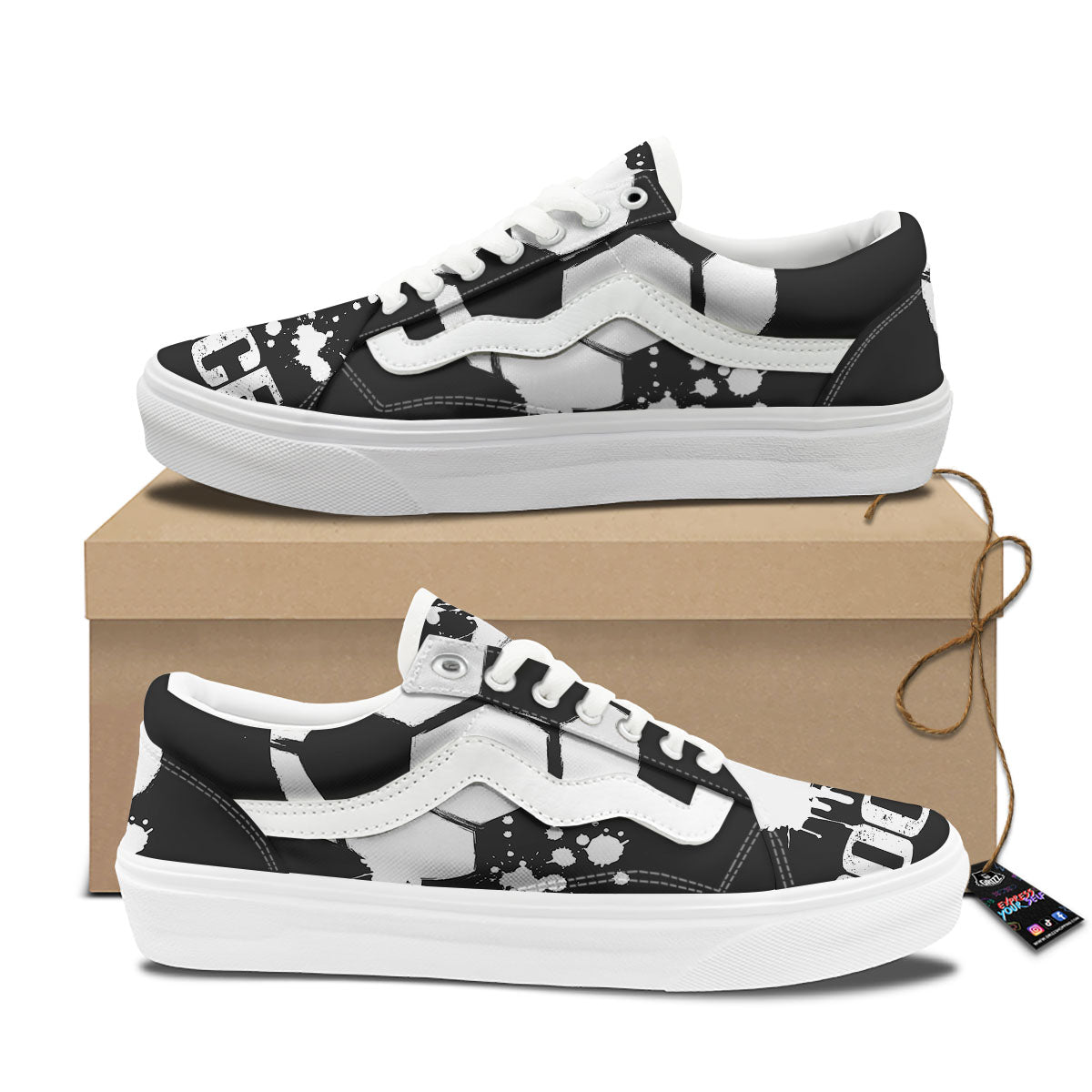 Soccer Ball White And Black Print Skate Shoes-grizzshop