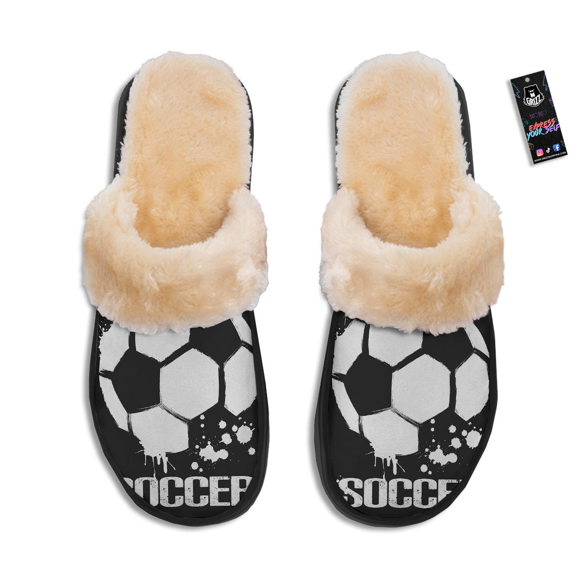 Soccer Ball White And Black Print Slippers-grizzshop