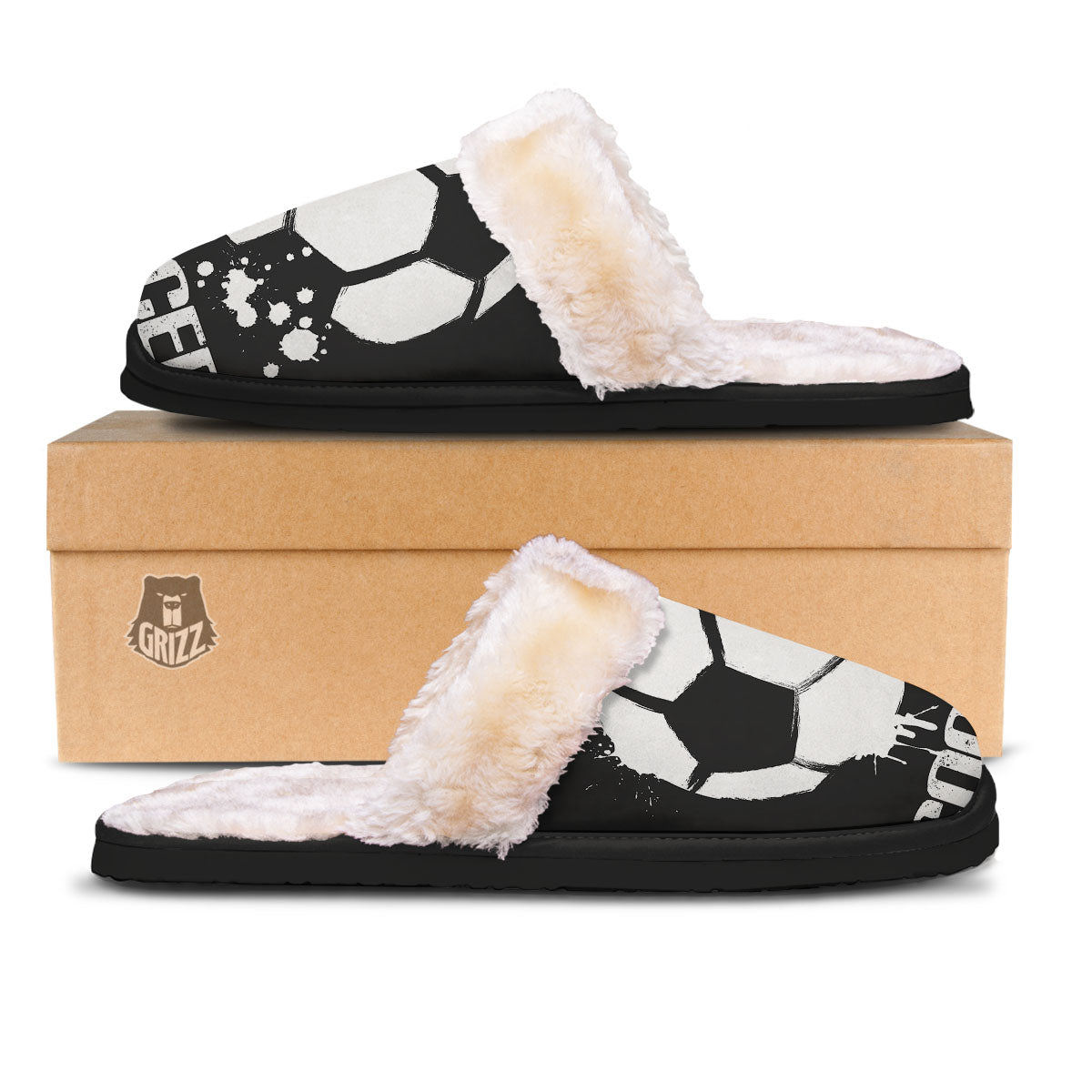 Soccer Ball White And Black Print Slippers-grizzshop