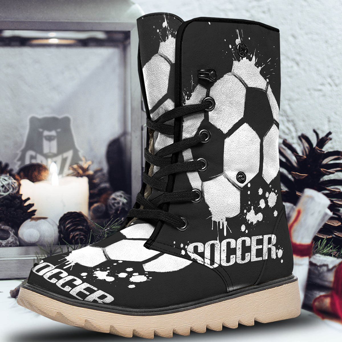 Soccer Ball White And Black Print Snow Boots-grizzshop