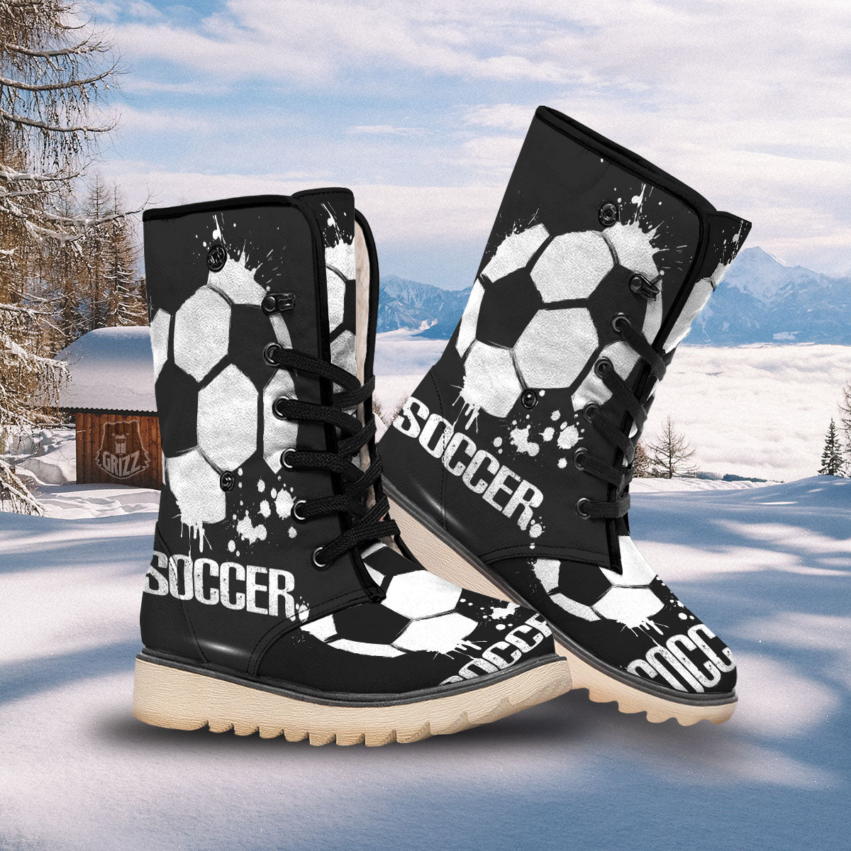 Soccer Ball White And Black Print Snow Boots-grizzshop