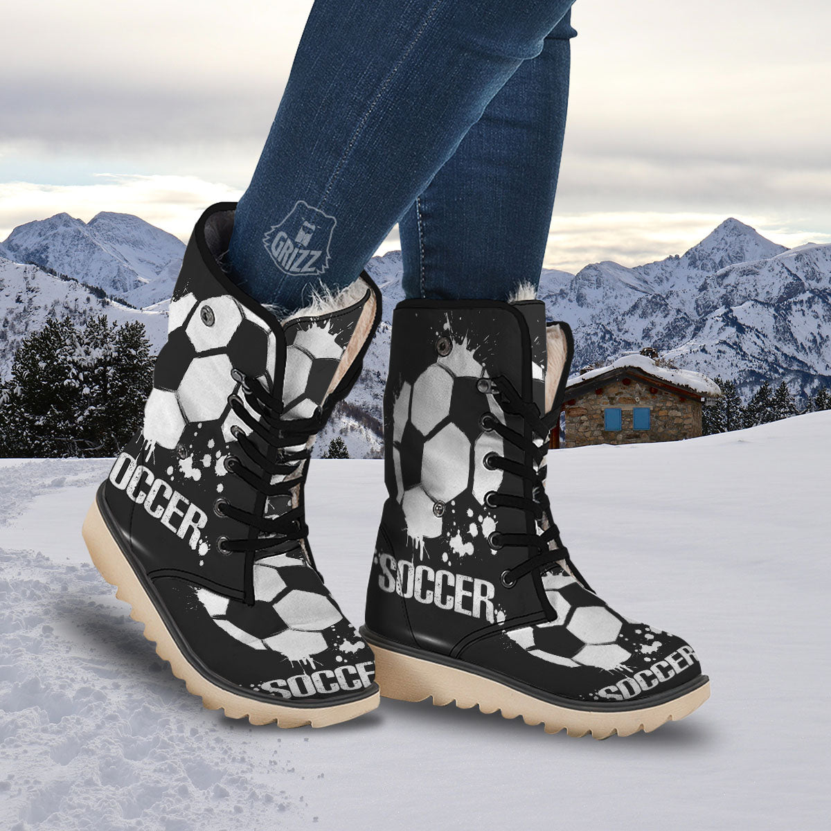 Soccer Ball White And Black Print Snow Boots-grizzshop