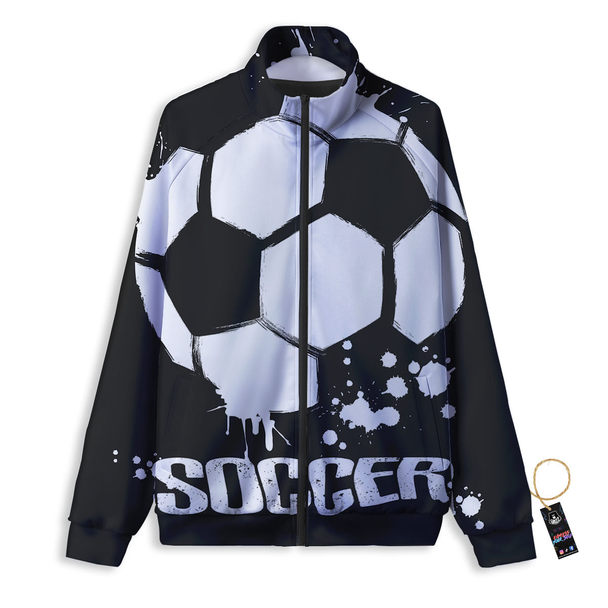 Soccer Ball White And Black Print Track Jacket-grizzshop