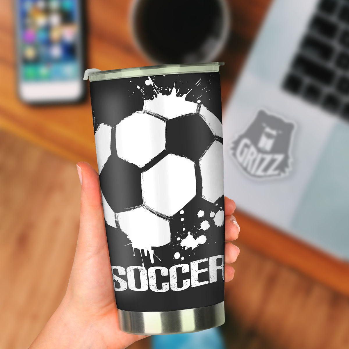 Soccer Ball White And Black Print Tumbler-grizzshop