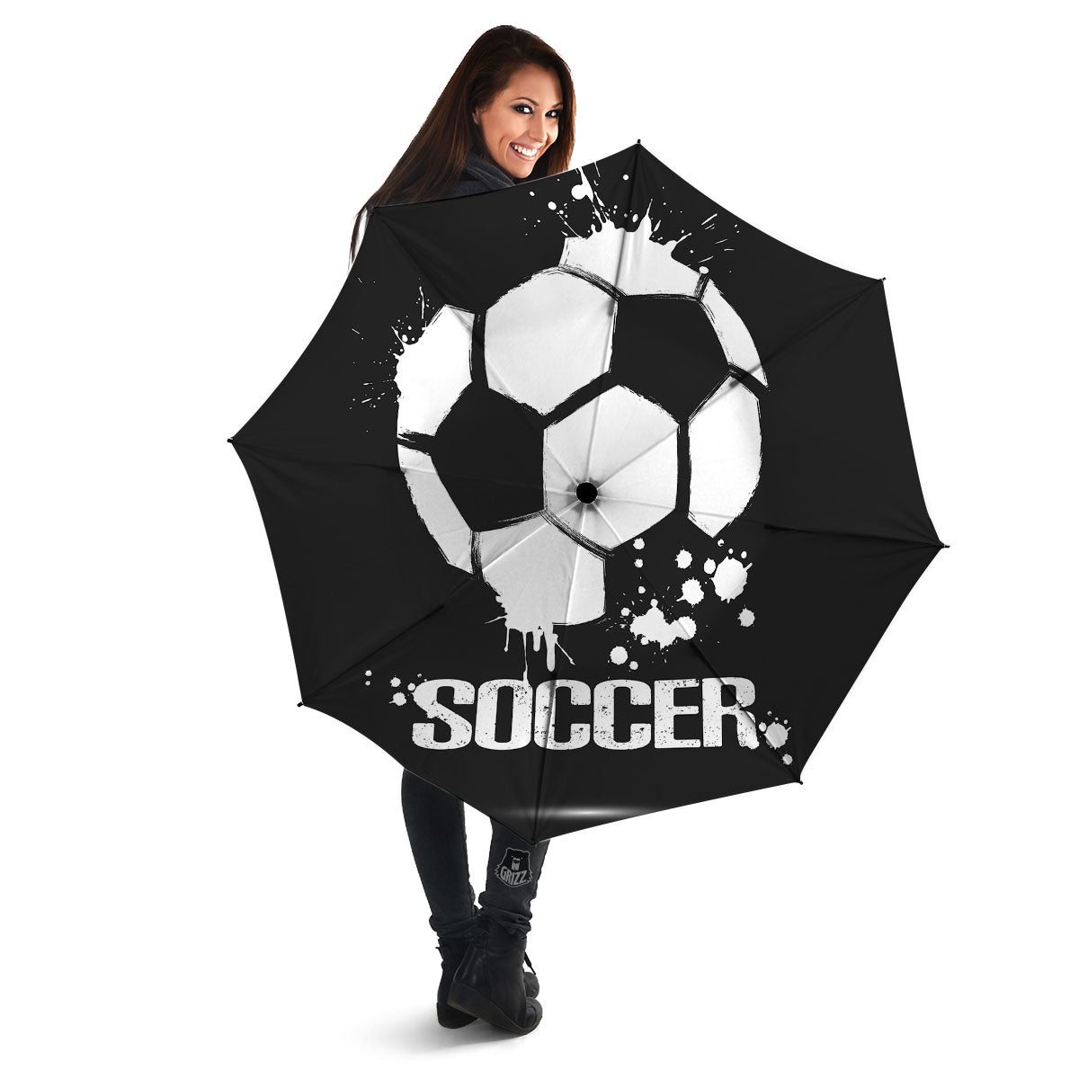 Soccer Ball White And Black Print Umbrella-grizzshop