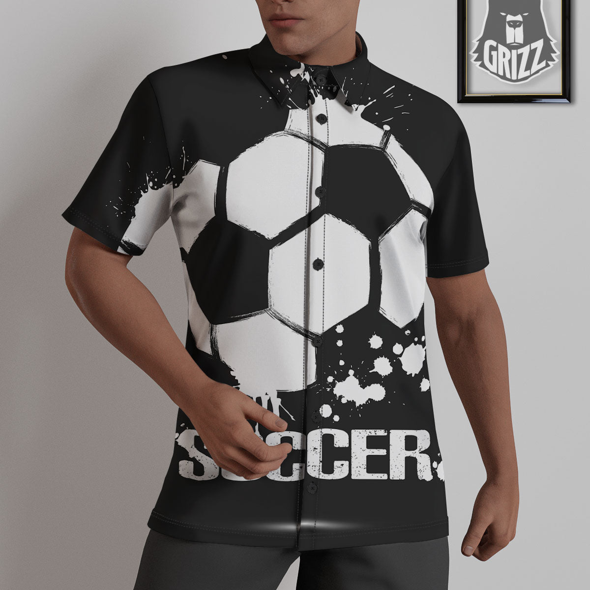 Soccer Ball White And Black Print Untucked Shirts-grizzshop