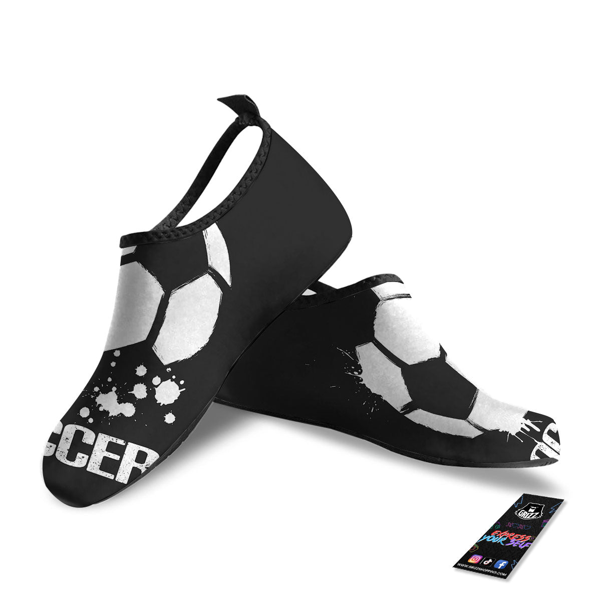 Soccer Ball White And Black Print Water Shoes-grizzshop