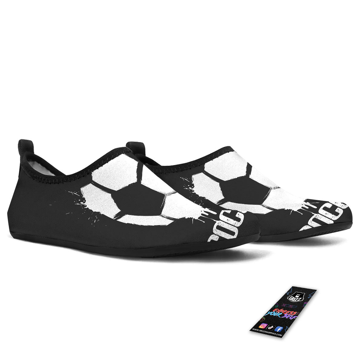 Soccer Ball White And Black Print Water Shoes-grizzshop