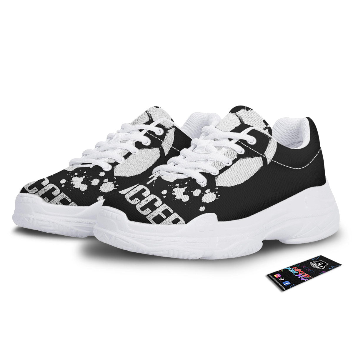 Soccer Ball White And Black Print White Chunky Shoes-grizzshop