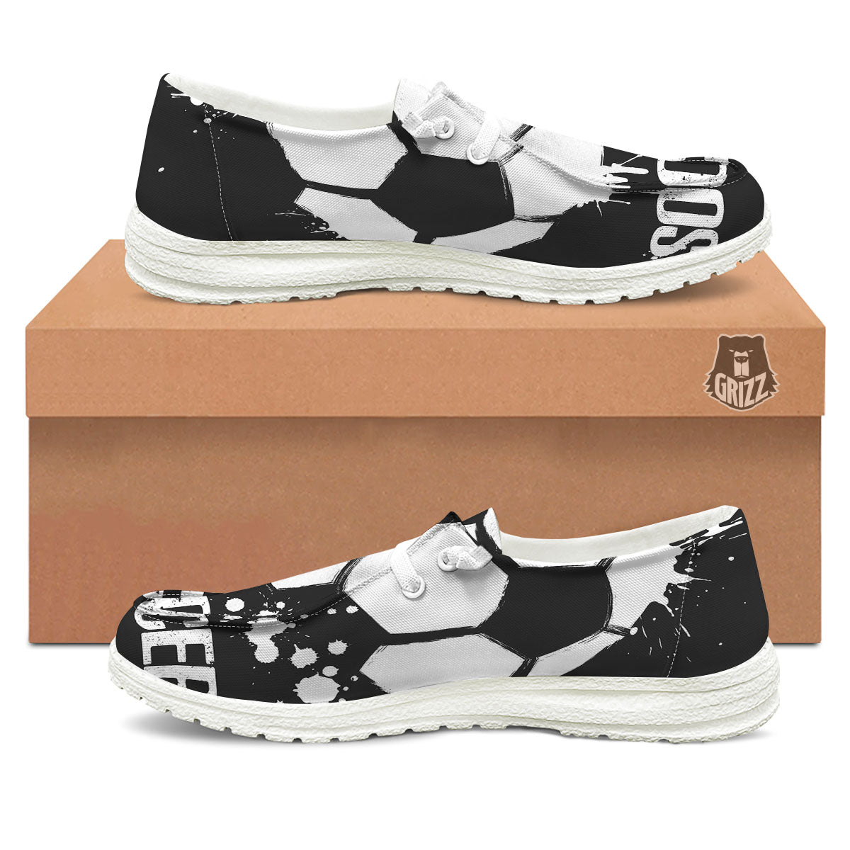 Soccer Ball White And Black Print White Loafers-grizzshop