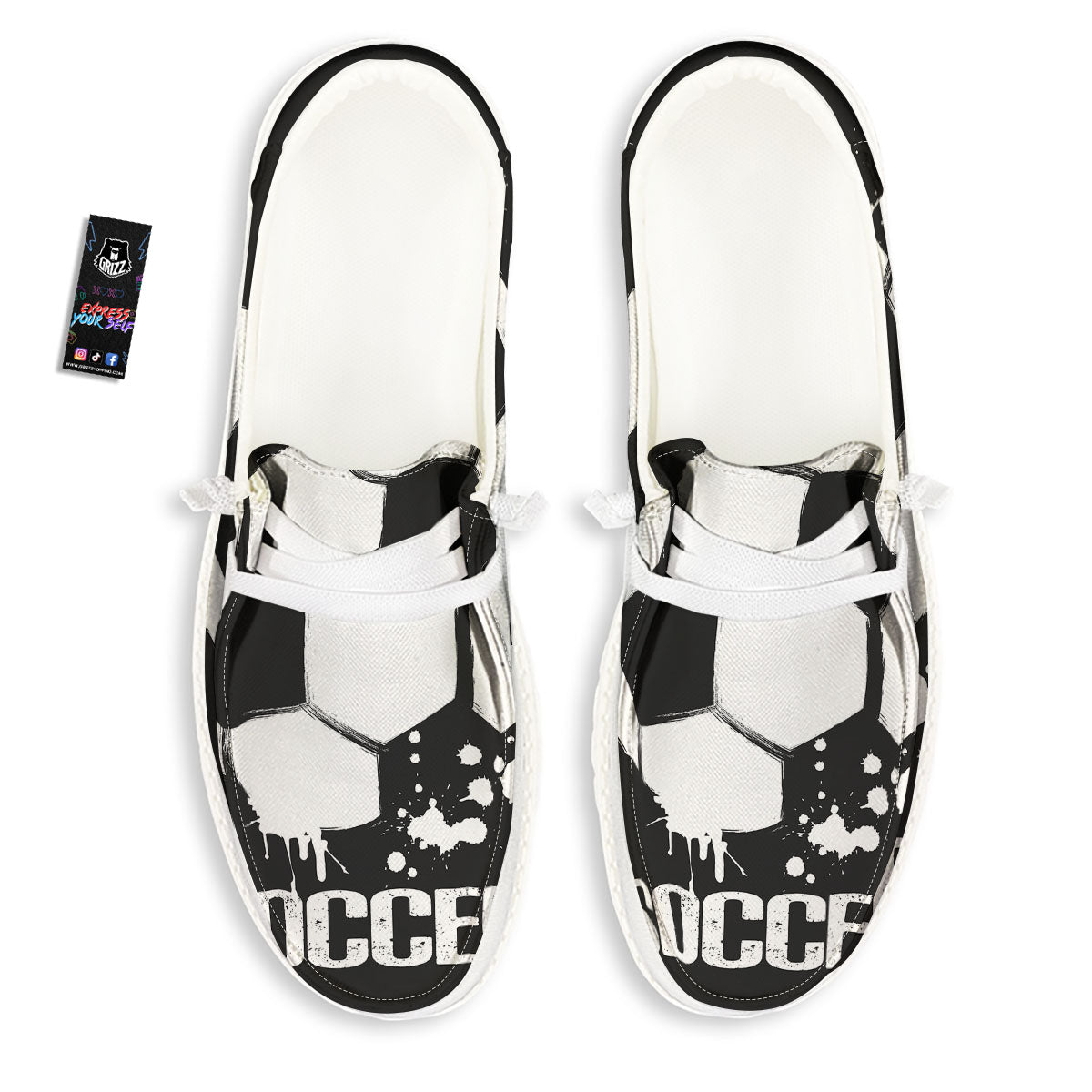 Soccer Ball White And Black Print White Loafers-grizzshop