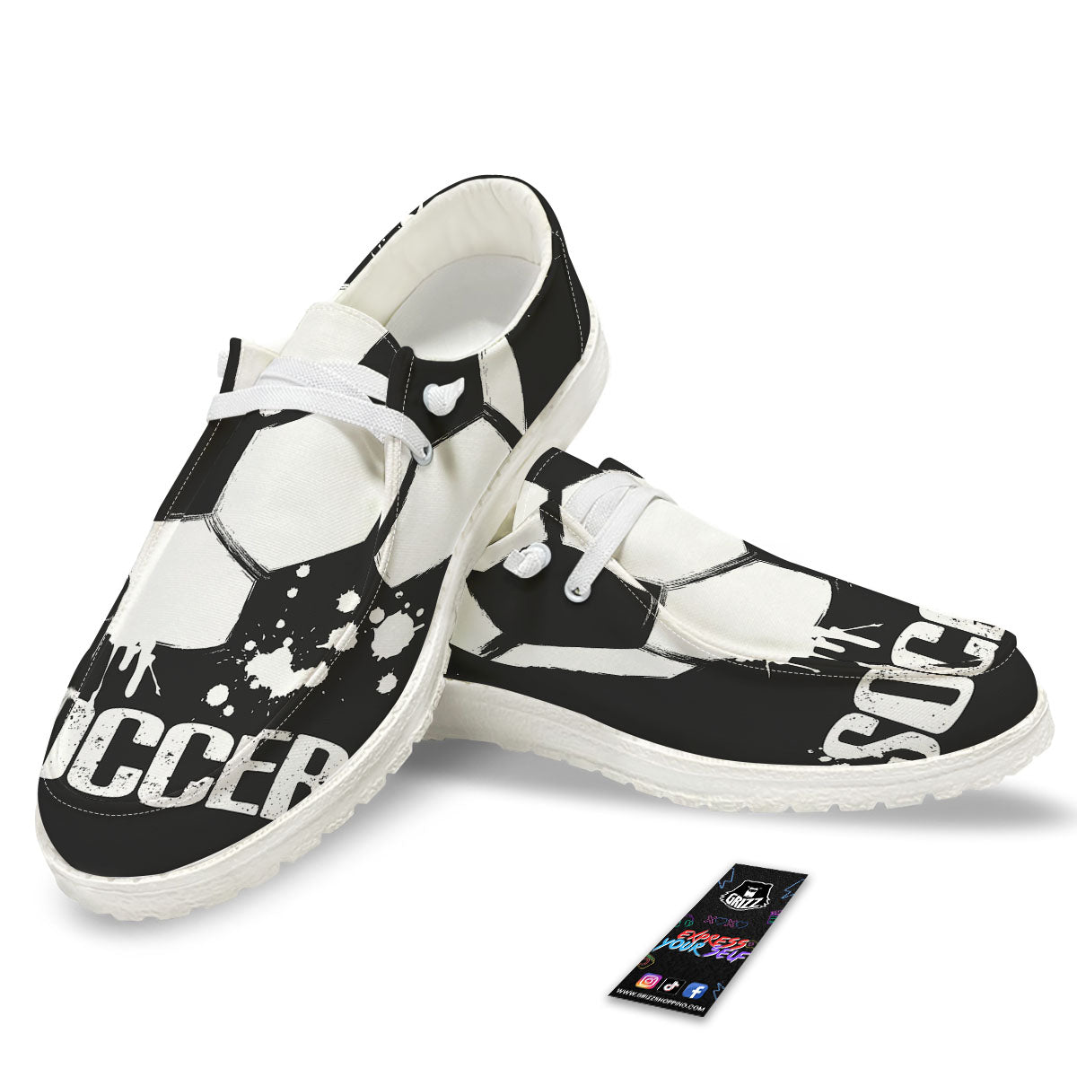 Soccer Ball White And Black Print White Loafers-grizzshop