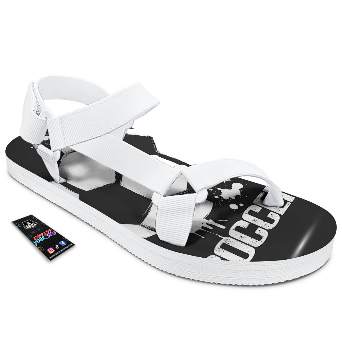 Soccer Ball White And Black Print White Open Toe Sandals-grizzshop