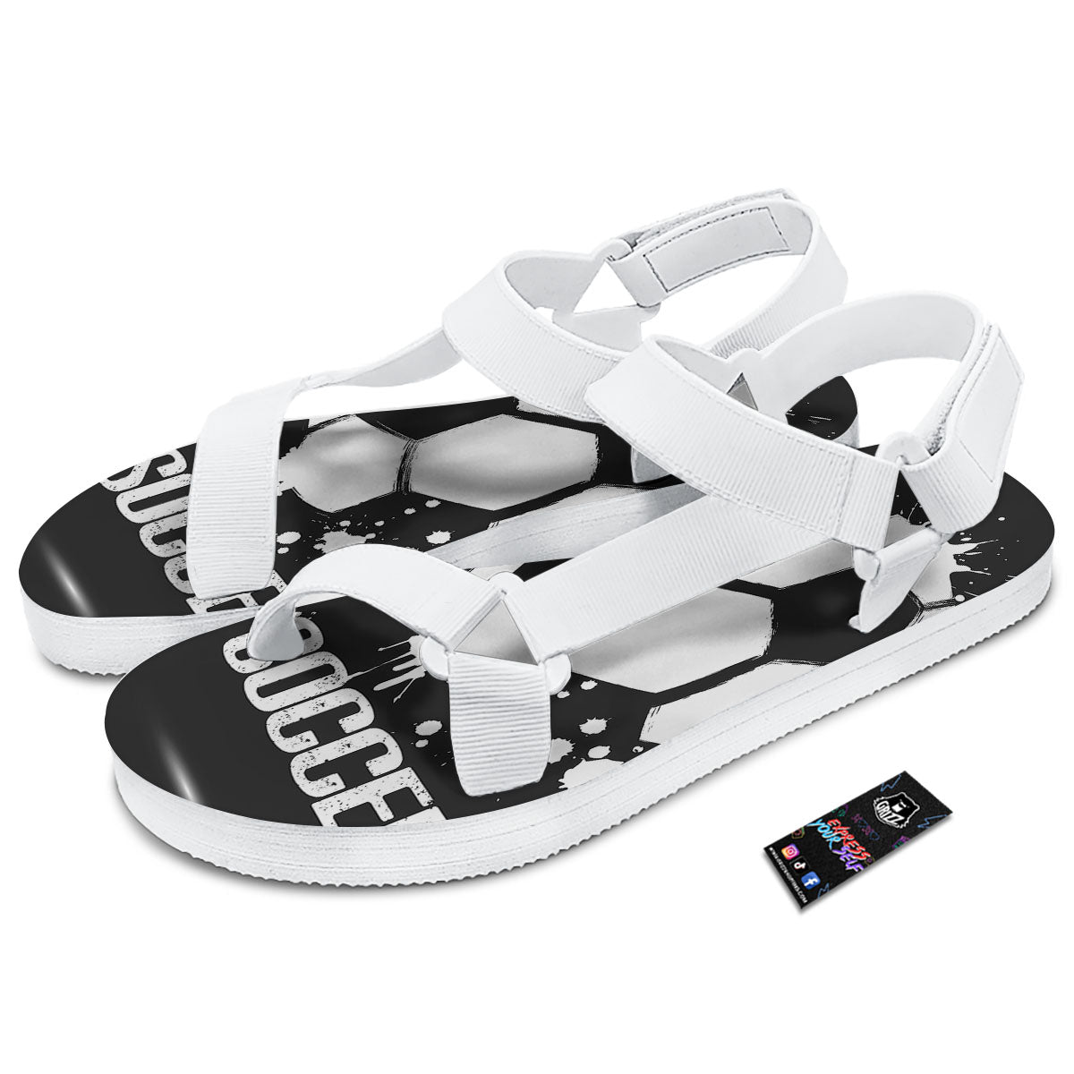 Soccer Ball White And Black Print White Open Toe Sandals-grizzshop