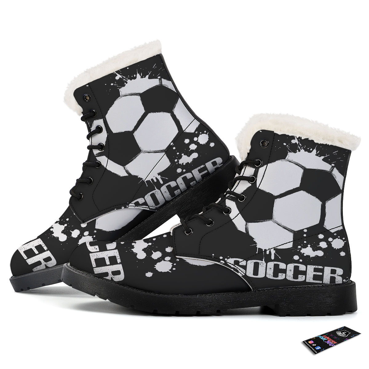 Soccer Ball White And Black Print Winter Boots-grizzshop