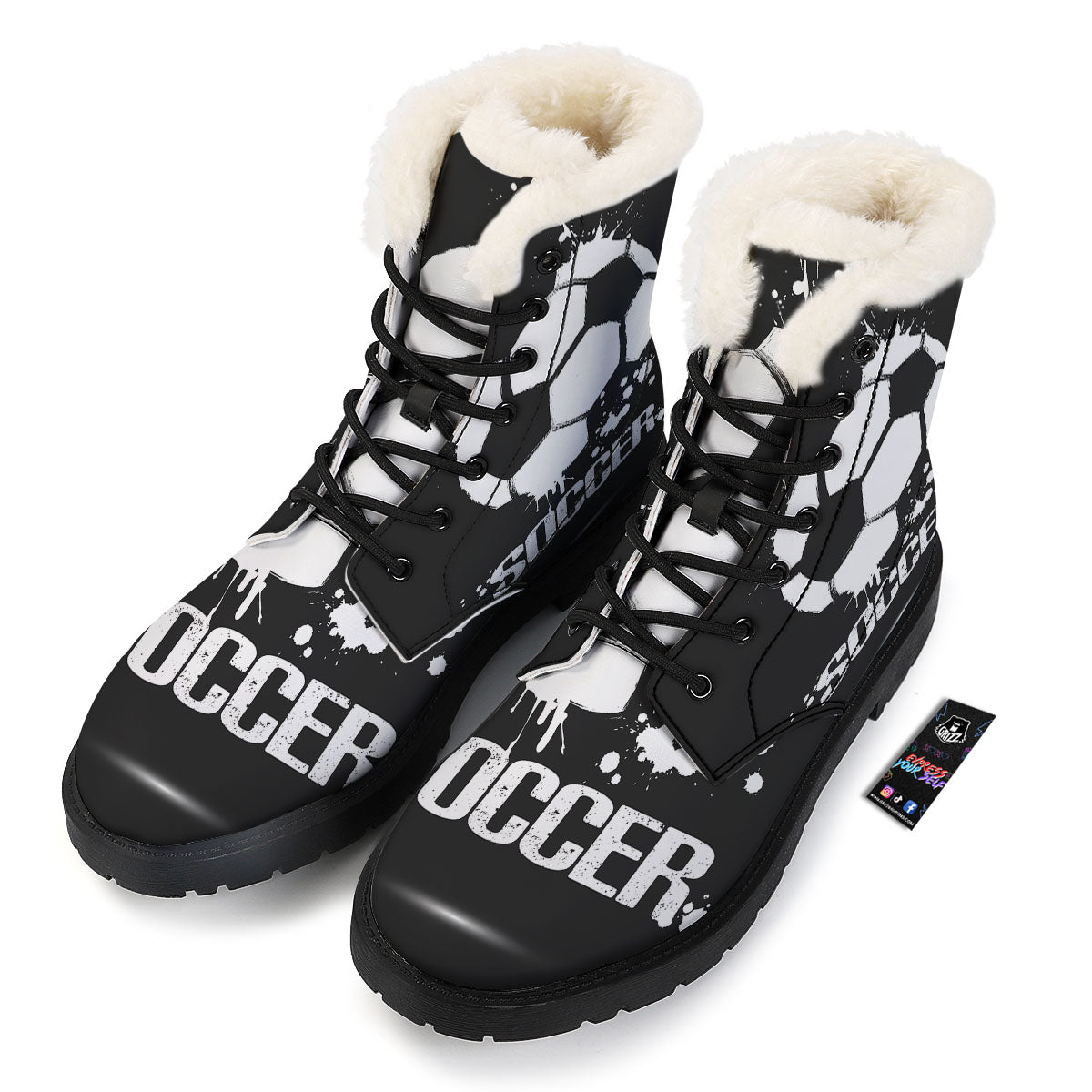 Soccer Ball White And Black Print Winter Boots-grizzshop