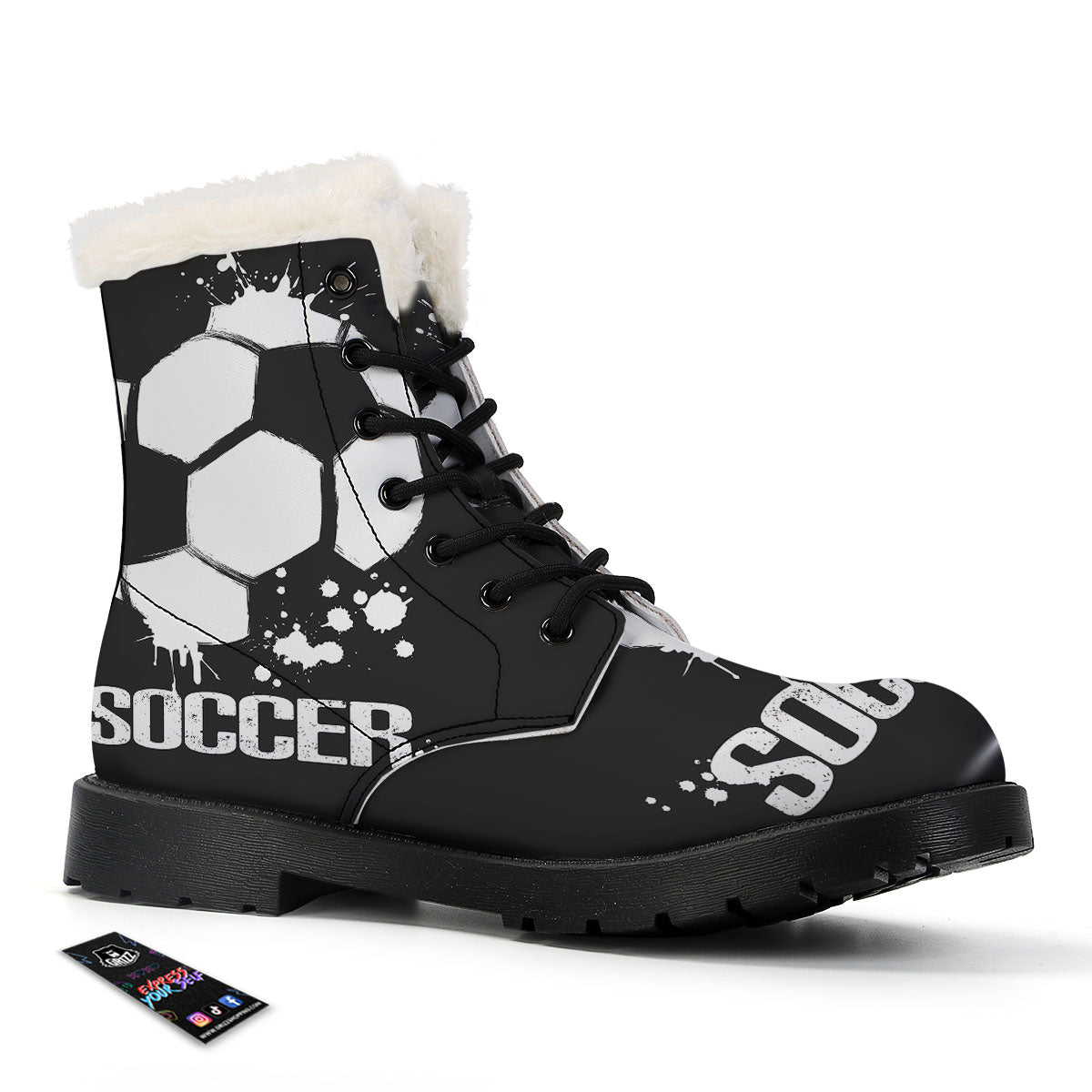 Soccer Ball White And Black Print Winter Boots-grizzshop