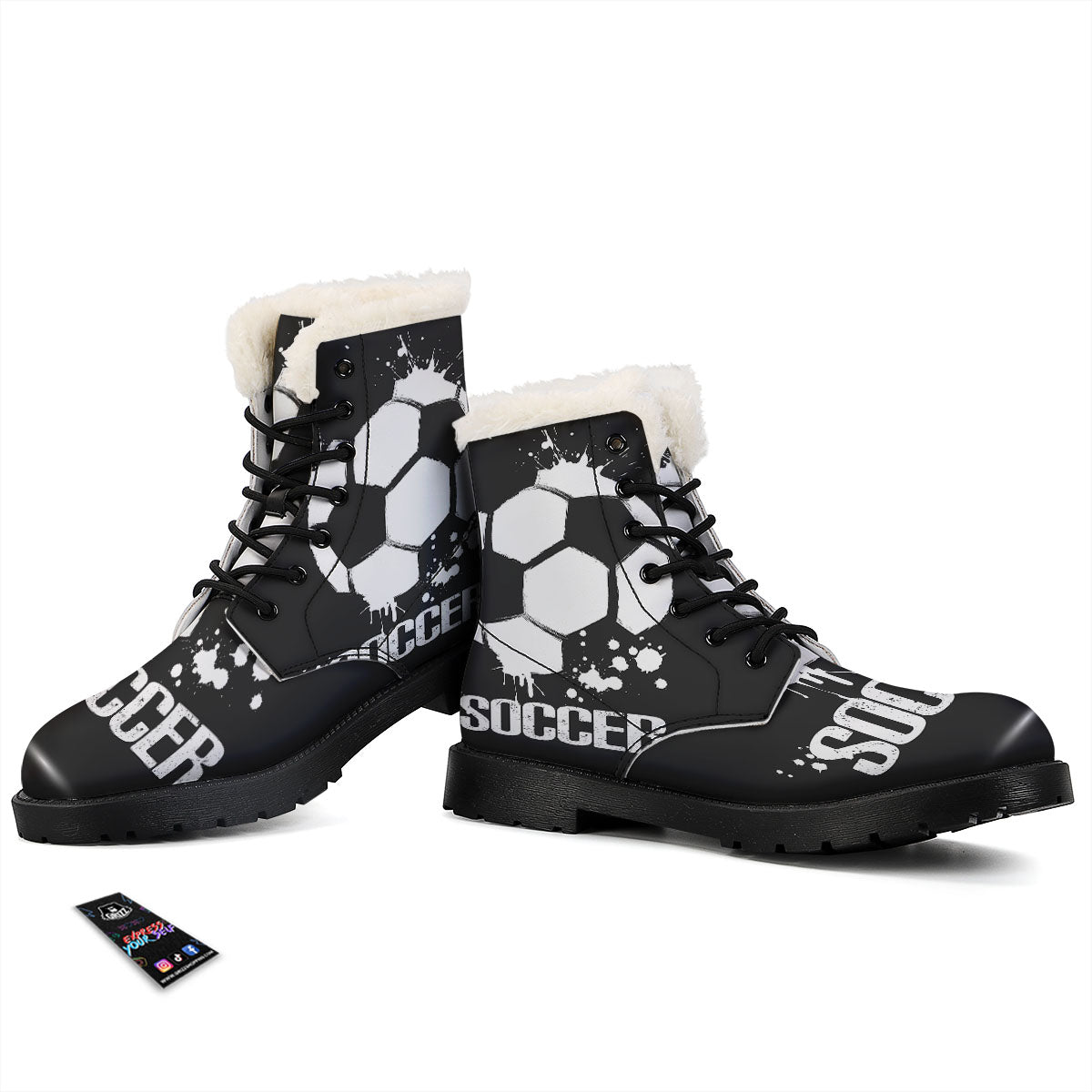 Soccer Ball White And Black Print Winter Boots-grizzshop