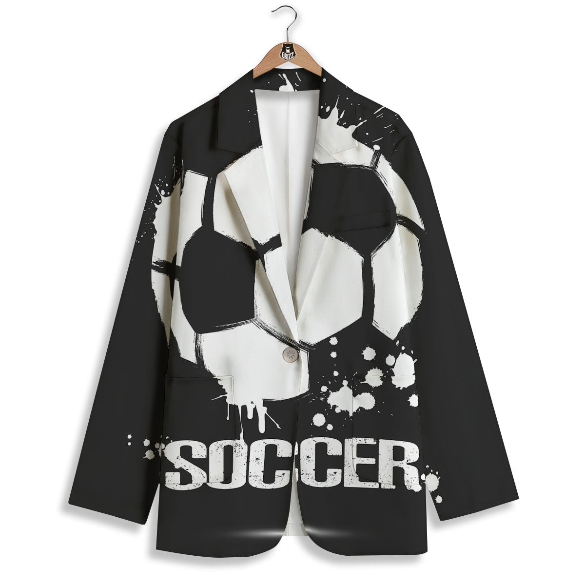 Soccer Ball White And Black Print Women's Blazer-grizzshop