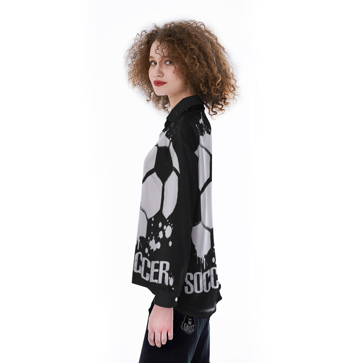 Soccer Ball White And Black Print Women's Long Sleeve Shirts-grizzshop