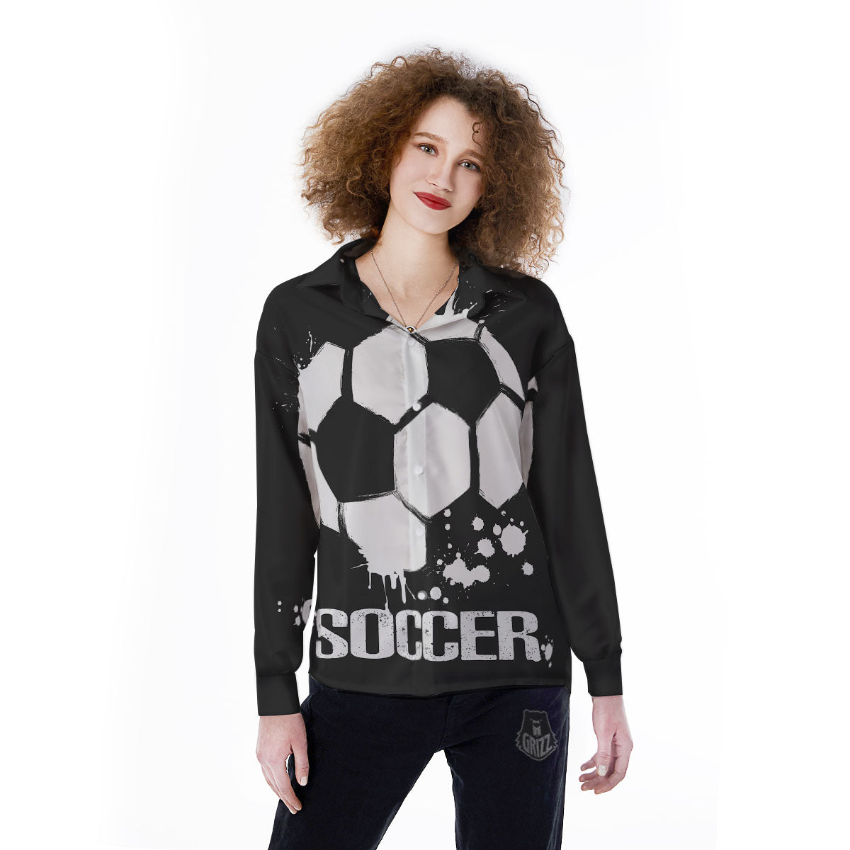 Soccer Ball White And Black Print Women's Long Sleeve Shirts-grizzshop