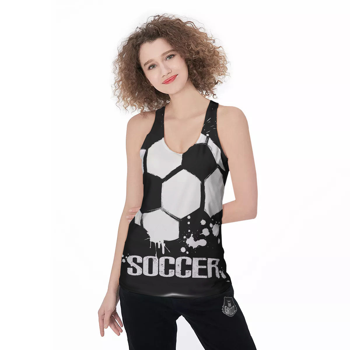 Soccer Ball White And Black Print Women's Racerback Tank Top-grizzshop