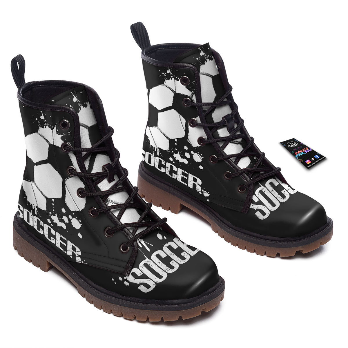 Soccer Ball White And Black Print Work Boots-grizzshop