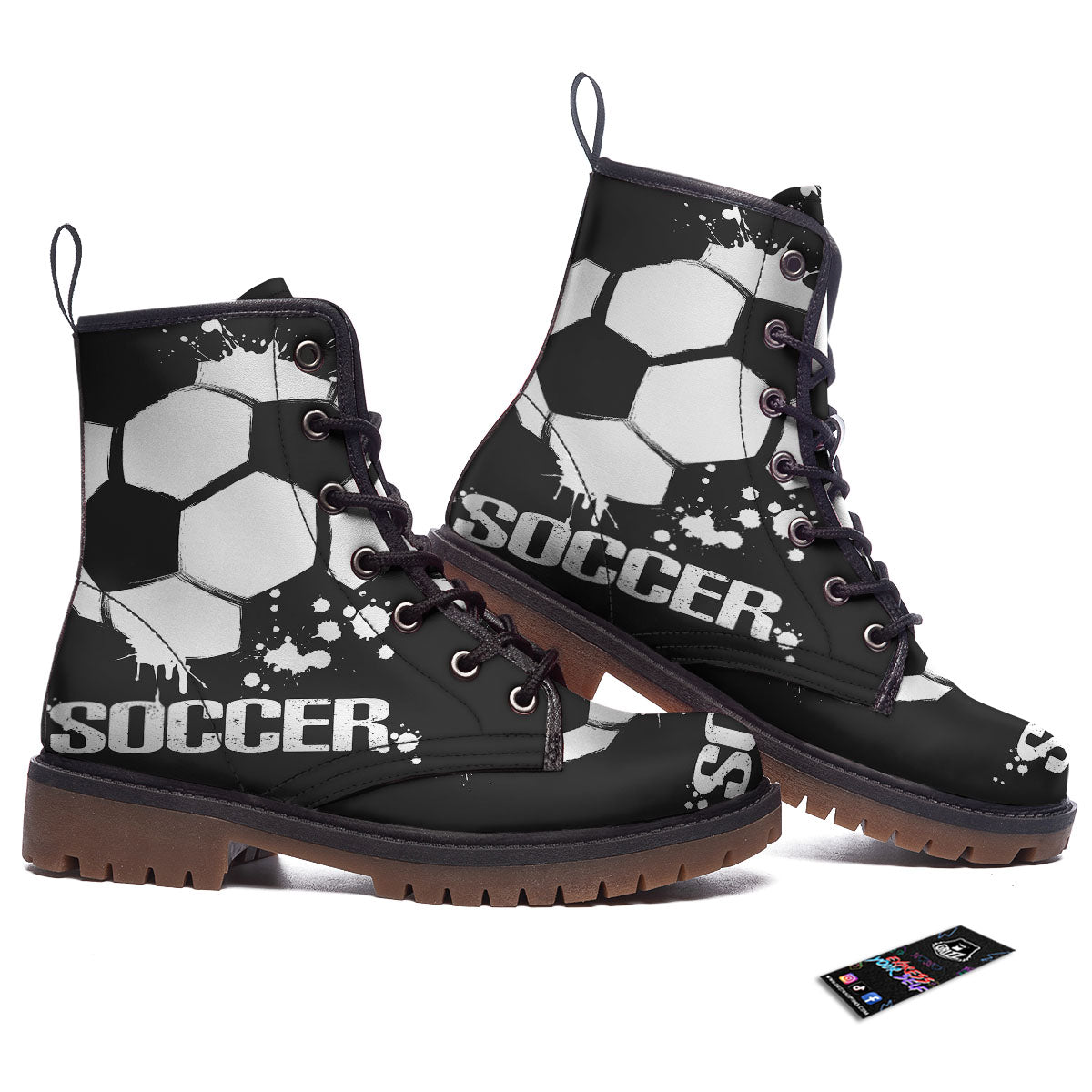 Soccer Ball White And Black Print Work Boots-grizzshop