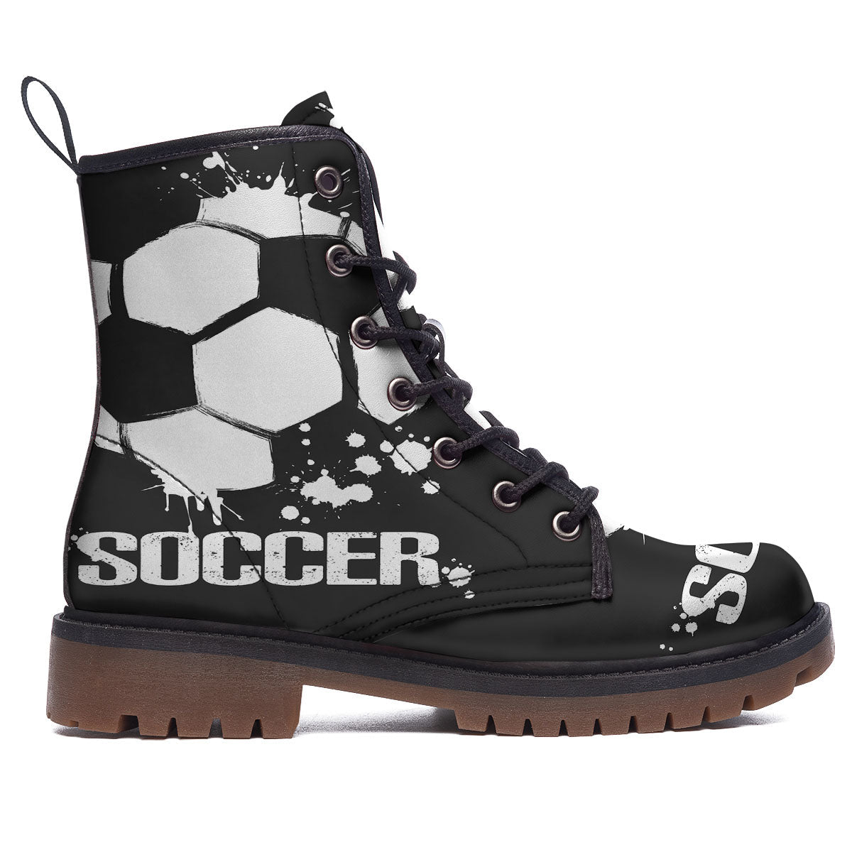 Soccer Ball White And Black Print Work Boots-grizzshop