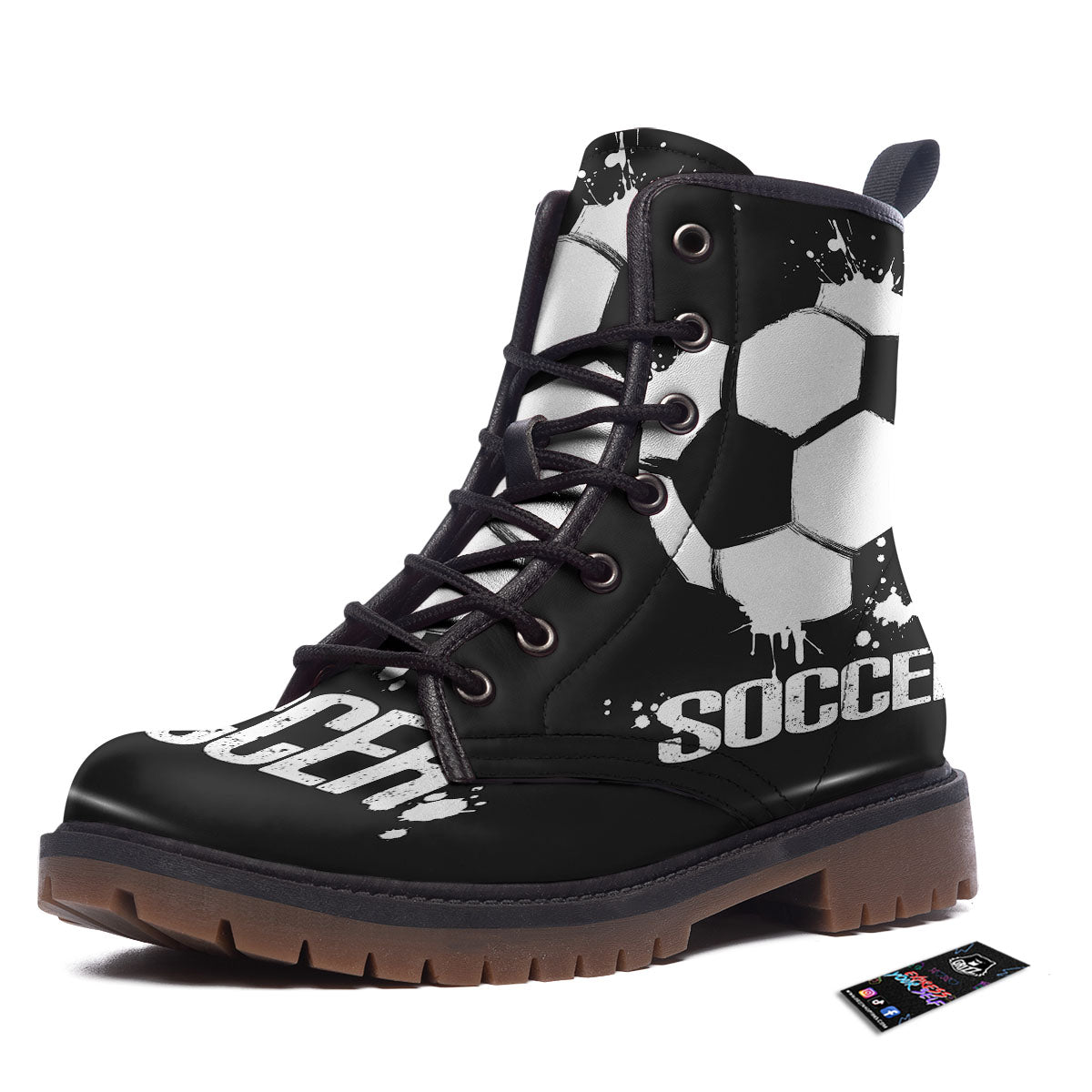 Soccer Ball White And Black Print Work Boots-grizzshop