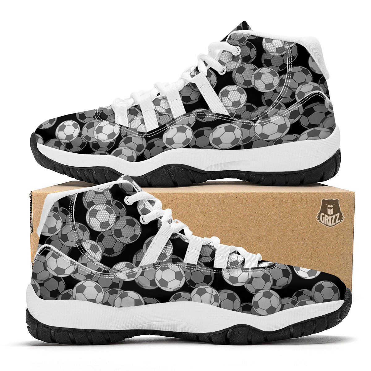 Soccer Pattern Print White Bball Shoes-grizzshop