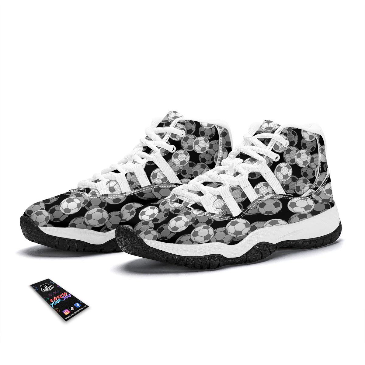 Soccer Pattern Print White Bball Shoes-grizzshop