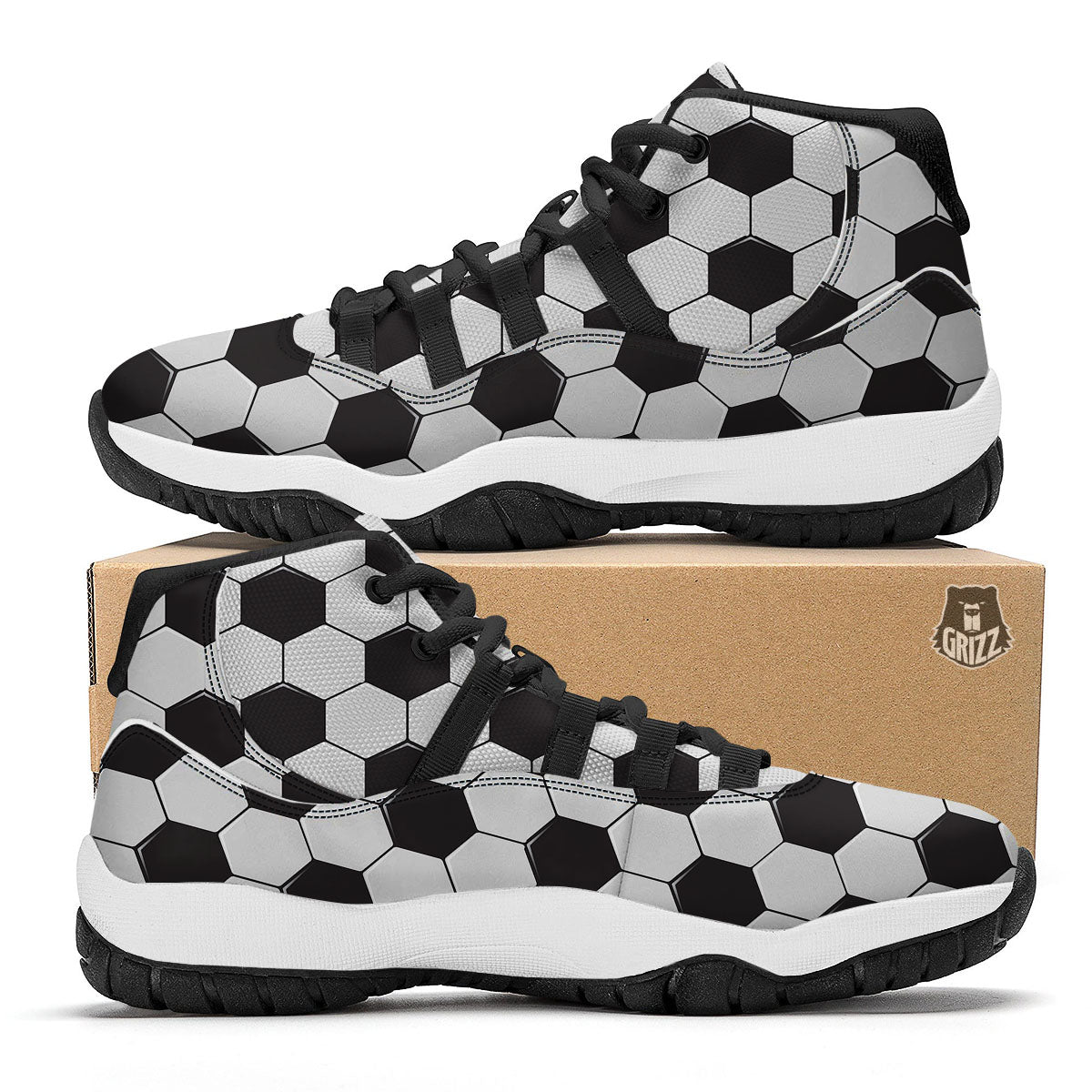 Soccer Print Pattern Black Bball Shoes-grizzshop